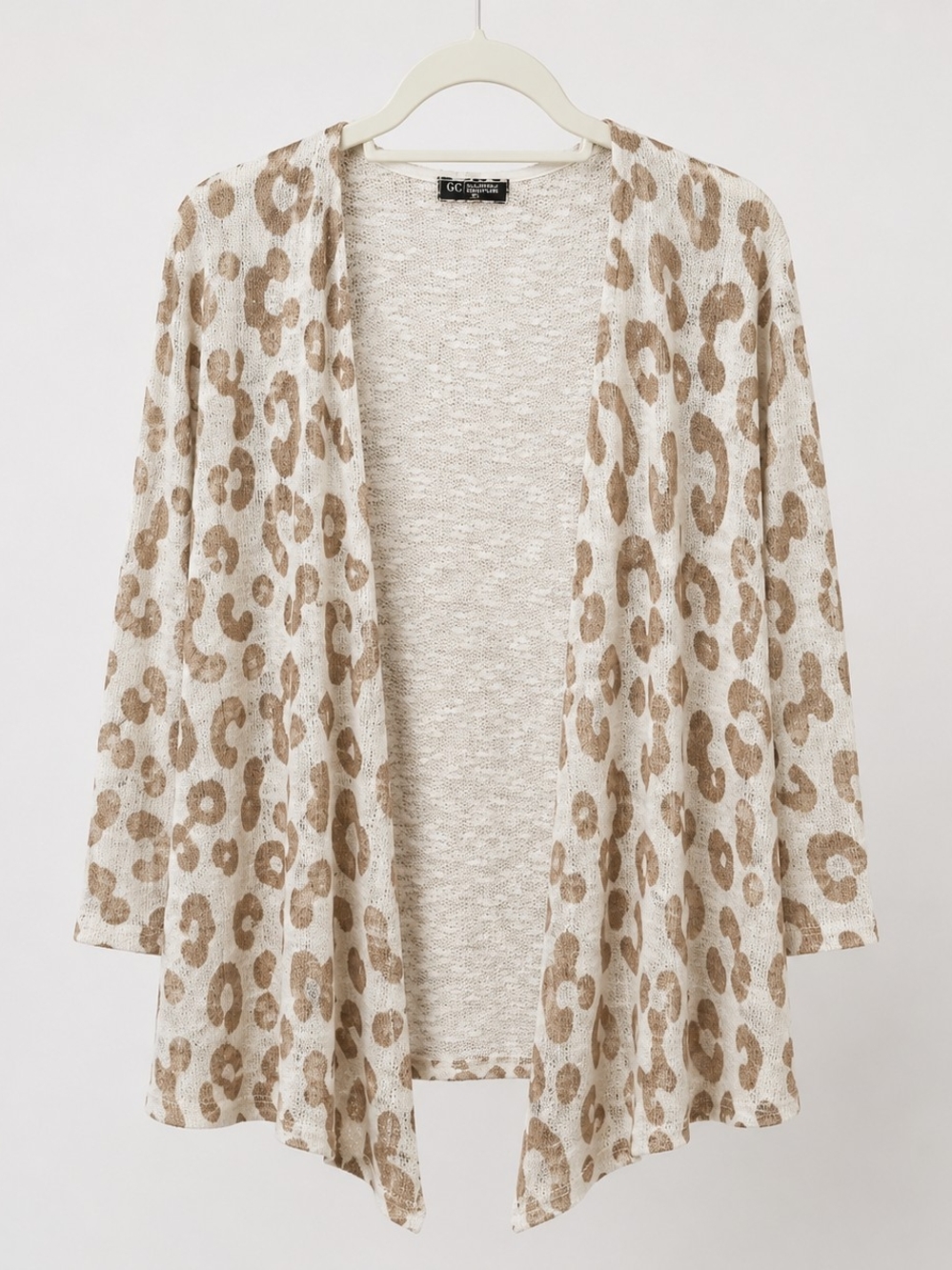 Open-Front Leopard Print Cardigan - Beige/Cream